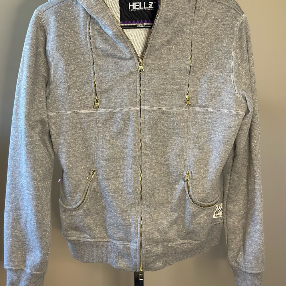 Hellz Bellz Black & Gold Front Zip Jacket Size L